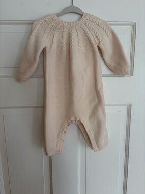 Cyrillus Cream Knit Cable Yoke Baby One-Piece Onesie 6M